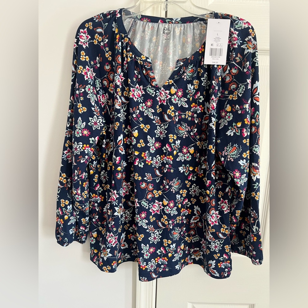 Floral Navy Women's Top L
